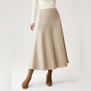 Classic Tan Beige Wool Knee Length Women's Skirt